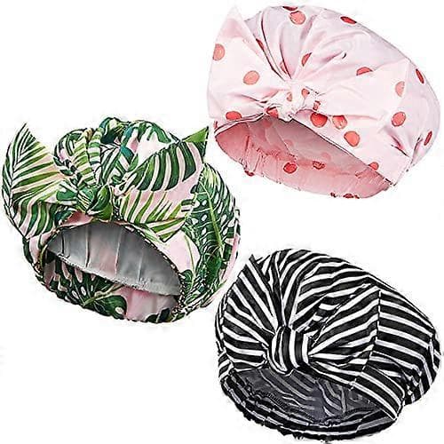 3 stk. dusjhetter for kvinner, vanntette gjenbrukbare dusjhetter med elastisk kant, turban dusj- og badehetter