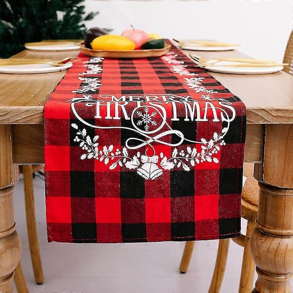Christmas Table Runner with Buffalo Plaid Pattern Compatible with Christmas Table Decorations, C