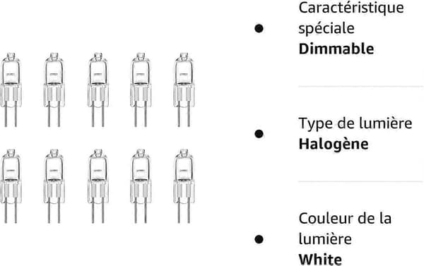 Förpackning med 10 halogenlampor G4 10W 12V Techgomade halogenstiftlampa, varmvit 3000K
