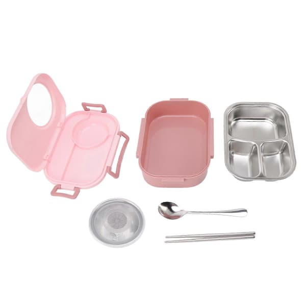 Bento Madkasse Rustfrit Stål Rum Termisk Bento Boks Dobbeltlag Bento Beholder til Studerende, Rosa