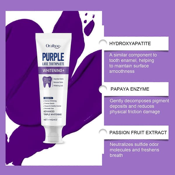 Purple Luxe Toothpaste, Multi-Effect Cleaning System, Hydroxyapatite & Papaya Enzyme, Triple Whitening, Stain Removal & Fresh Breath 3pcs