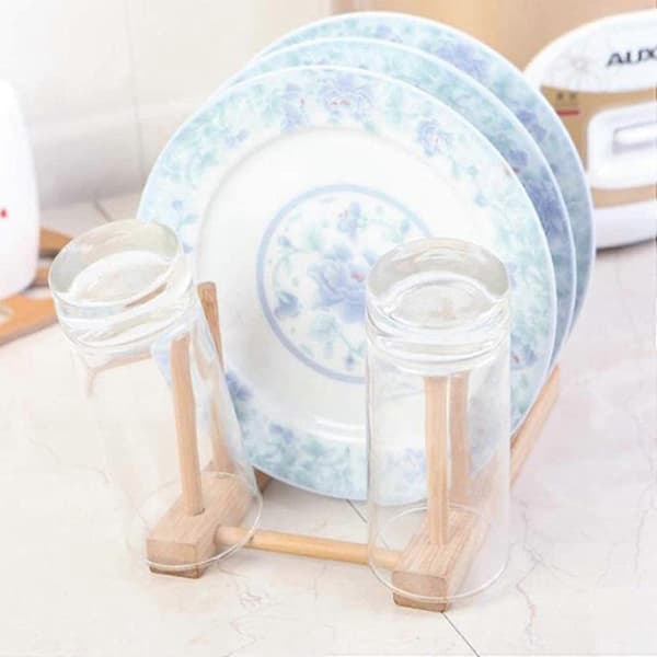 Nirvana Plate Holder Bamboo Dish Rack Plate Rack Plate Holder Drainage Rack Tableware Bamboo Tableware Shelf 4 Compartments For Storage Cd Tableware Book Wine