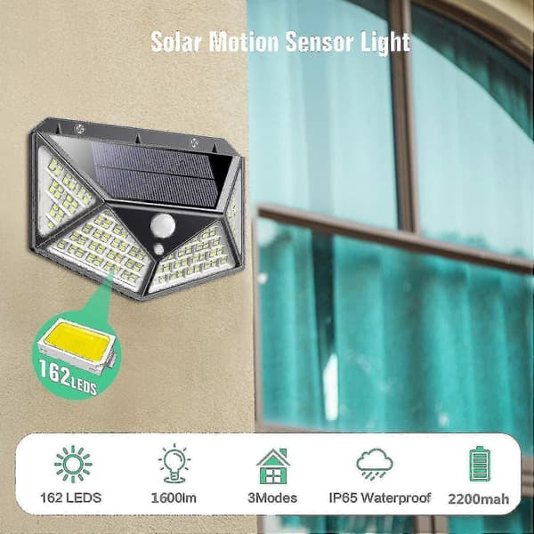 Utomhus solcellslampa 162 lysdioder 2-pack rörelsesensor utomhus solcellslampor
