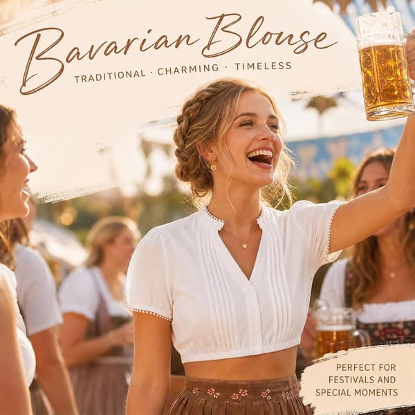 Dirndl-blus för dam, V-ringad dirndlblus, kortärmad traditionell blus Vit XL Kort