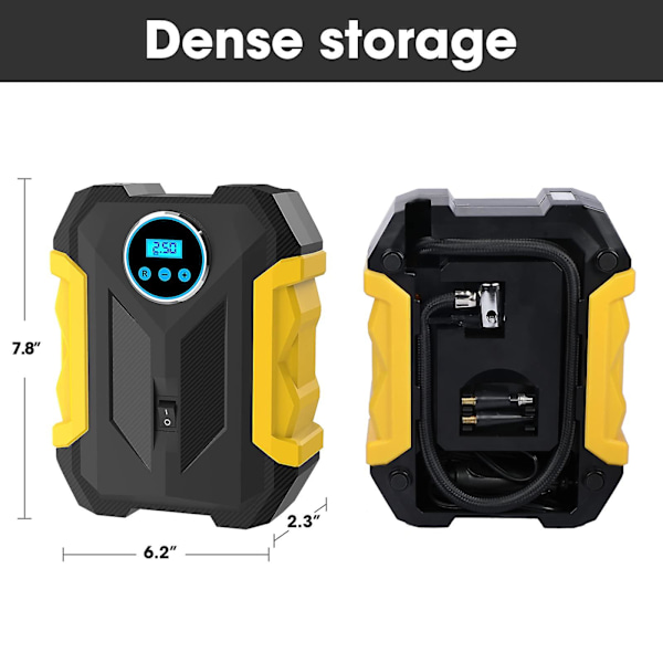 Digital Luftkompressor Lämplig För Bil Automatisk Pump Bärbar Däckpump Med LED-Ljus DC 12v Gul