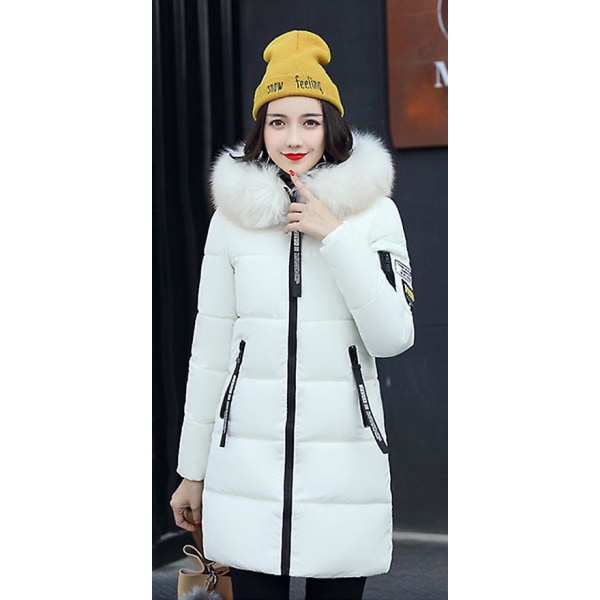 Dame Pufferjakke Vinter Lang Frakke Almindelig Pasform Varm Basic Casual Jakke White L