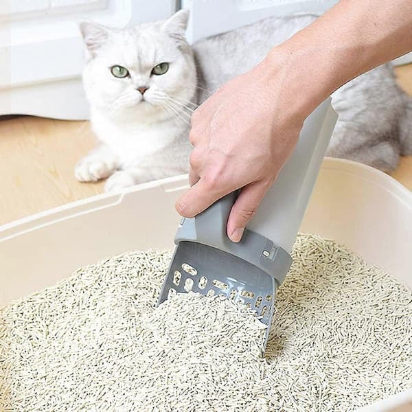Premium kattsandsspade med hållare, smutsfri kattsandsspade, med avfallsbehållare