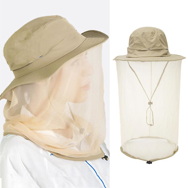 Myggenet Hat Mesh Ansigtsbeskyttelse Dæk Insekt Bi, Kvinder Mænd, Udendørs Jungle Fiskeri Light Khaki