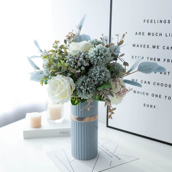 Lätt Lyx Morandi Hög Simulering Flanell Silke Falsk Plastblomma Vit Ros Bär Blomsterbukett