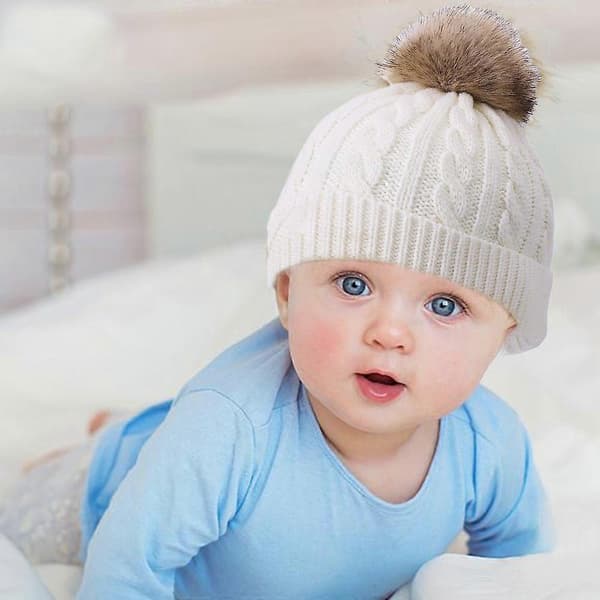 Nyfödda Babyhattar för Flickor Pojkar Baby Mössor Vintermössa Stickad Söt Pom-Mössa Spädbarn Småbarn Mössor En Storlek