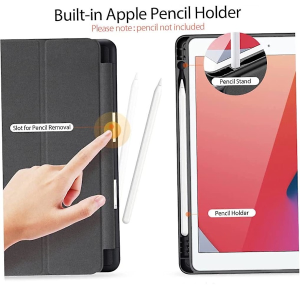 Beskyttelsesetui til iPad 10.2 tommer 2021/2020/2019 model, 9./8./7. generation, Auto Vågn/Sov Cover Black