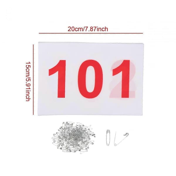 [LCS] 100 stk. løpsnumre, nummererte startnumre, 100 numre for idrettsutøvere 101 to 200 15 cm x 20 cm