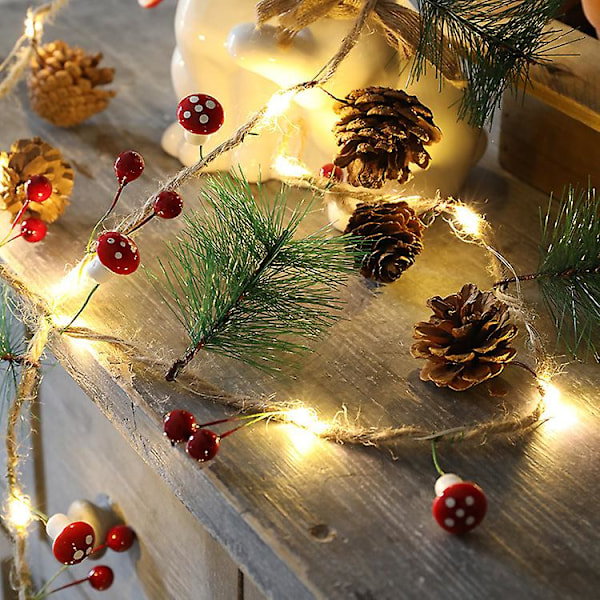 Svamp Tallbarrskottar Jul Ljusslinga Inomhus Utomhus Fairy Light