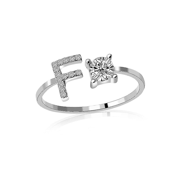 A-z Kirjain Kultavärinen Metalli Säädettävä Avoin Sormus, Nimikirjaimet Nimi Aakkosto Silver Color F