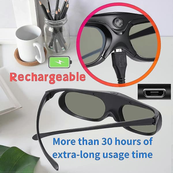 Dlp 3d Active Dlp Glasses Rechargeable Compatible with 3D-ready Dlp Projectors Including Benq, Acer, Dell, Vivitek, Sharp, Lg, Nec, Mitsu