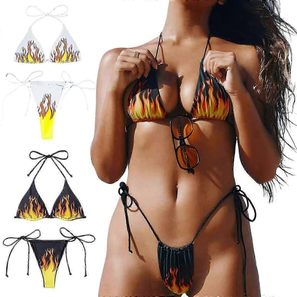 Dame Trekant Bikinisæt Højtskåret Slips Side 2 Dele Badedragter String Halter Bikinis Badedragter Sort S-kx22 Black S