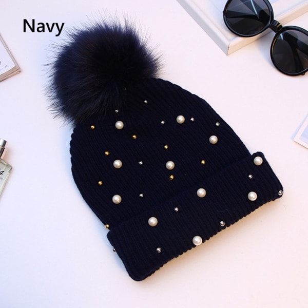 Damhatt Pärlstickad mössa NAVY - Perfekt