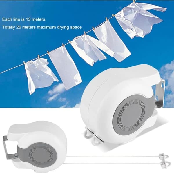 [LCS] Retractable Outdoor Clothesline, 13m Retractable Wall Mounted Drying Rack with 2 Clotheslines