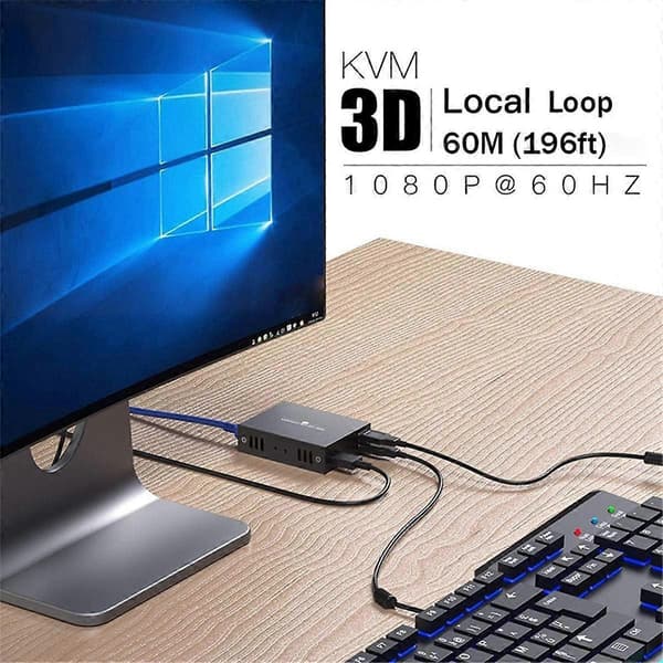 [LCS]60M -kompatibel KVM-forlenger -kompatibel USB KVM Ethernet-forlenger sender mottaker EU-plugg Black
