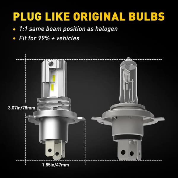 [LCS]2 stk H4 LED 6500K 30000LM Supersterke tåkelys Hvite frontlyspærer