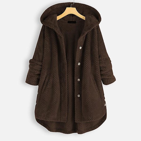 Dame Åben Front Hættetrøjer Langærmet Fleece Cardigans Moderigtigt Løst Varmt Overtøj Til Vinter Ny Coffee 4XL