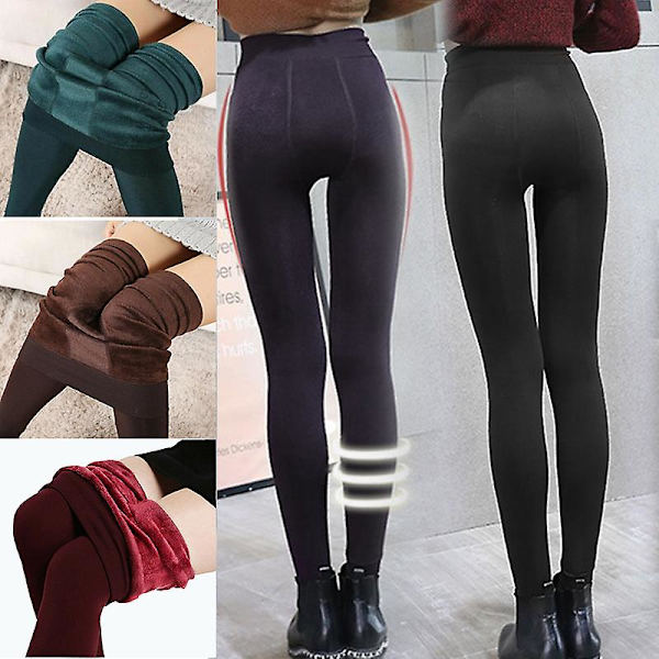 Fleecefodrade Leggings för Kvinnor, Hel Längd, Hög Midja, Tummy Control, Solid Färg Black