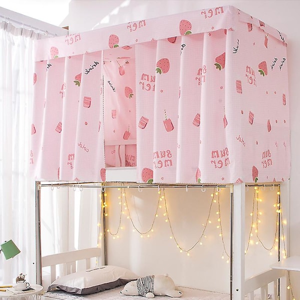 Tryckt Sovsalsbäddgardin Med Rep & Spänne College Enkelsängsskyddstyg För 4/4,5 Tums Koj Light Pink Strawberry 1.15M