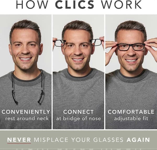 Højkvalitets Clic Magnetiske Læsebriller, Unisex, Blød Sammenfoldelig Rem, Computerlæser grey 2.0 Magnification