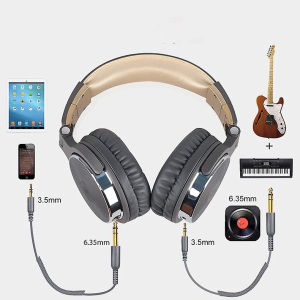 Over Ear Hörlurar, Trådbundna Bass Headset Med 50mm Element, Vikbara Lätta Hörlurar Med Mikrofon För Inspelning grey