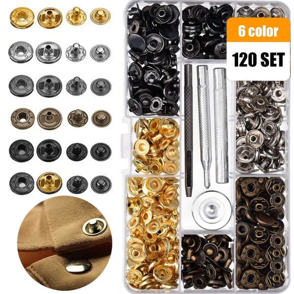 120 Sett Trykknapper Sett 6 Farger Metall Trykknapper Knapp Press Studs
