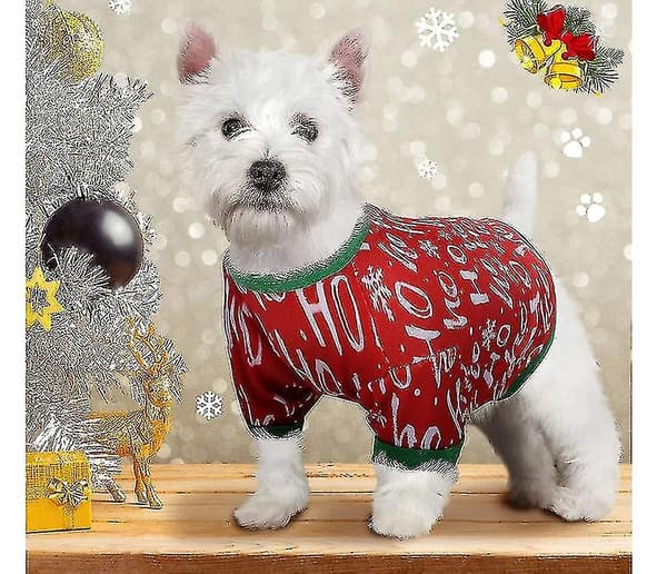 [LCS] Hund Kat Juleprintet Pull-over Kæledyrstøj Kompatibel med Hvalp HOHO S