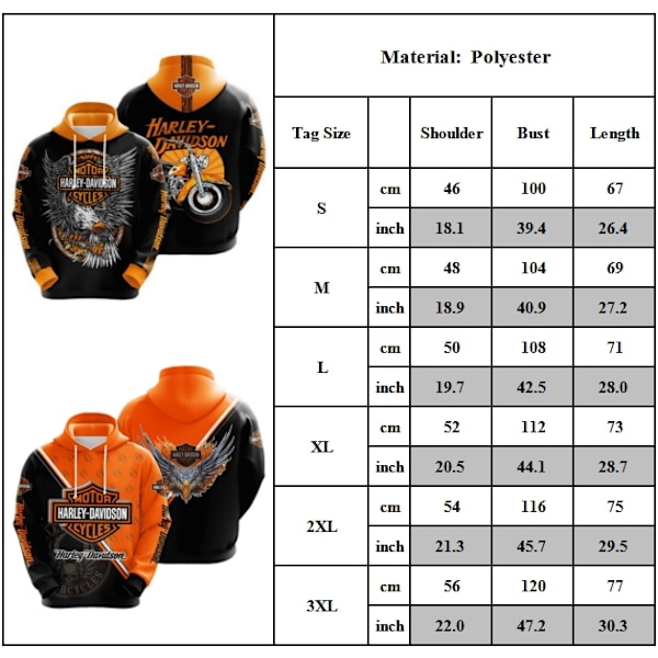 Herrhoodie, motorcykel, Harley-Davidson, med dragsko, långärmad B M B