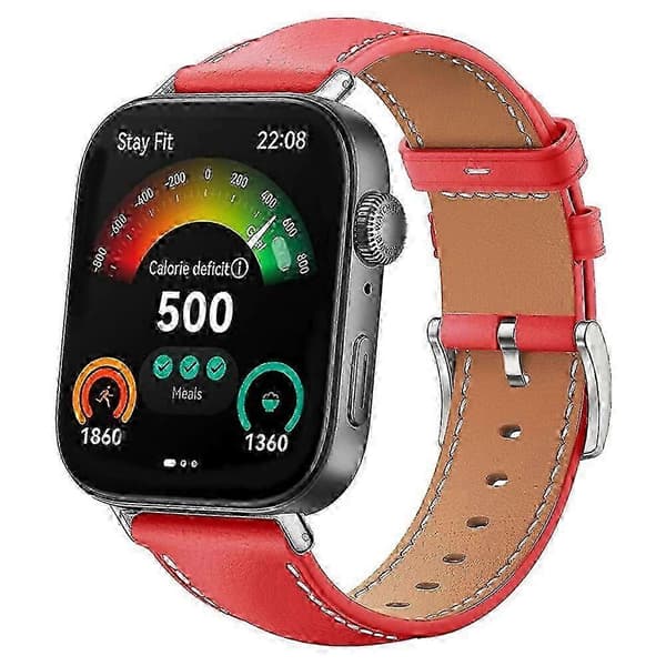 Urrem til Huawei Watch Fit 3 - Ægte slank læderrem Red