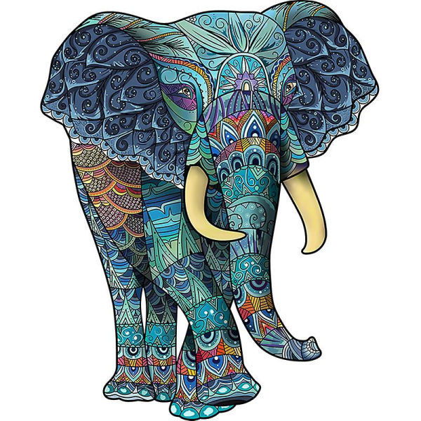 Träpussel Färgstark Elefant Djurform Vuxen Leksakspresent Hemdekoration A4