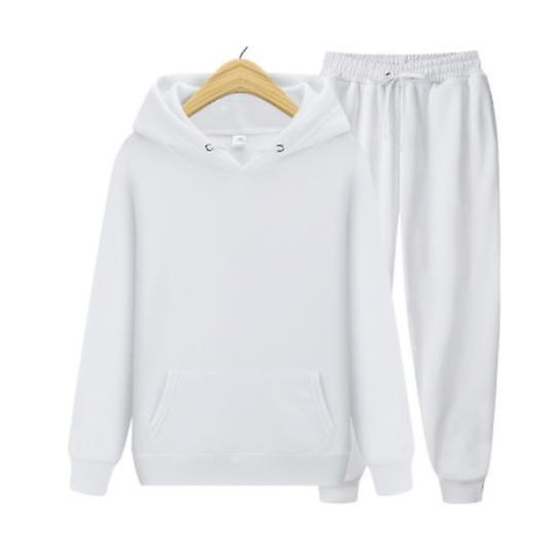 Herr Dam Casual Kläder Kostym Sportkläder Kostym Enfärgad Pullover + Byxor Kostym Julklapp white XL