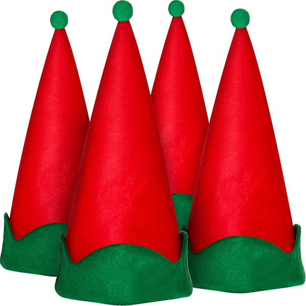 Paket med 4 Röda Filt Tomtehattar Jul Tomte Tomtehattar Julhelg Party Kläder Gåvor Tonårsaccessoarer