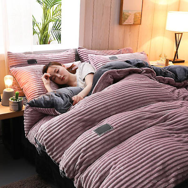 3/4 stk. Tykk Velvet Vinter Sengetøy Sett Full Queen King Size Dynetrekk Husholdning Bean Paste 150cm*200cm