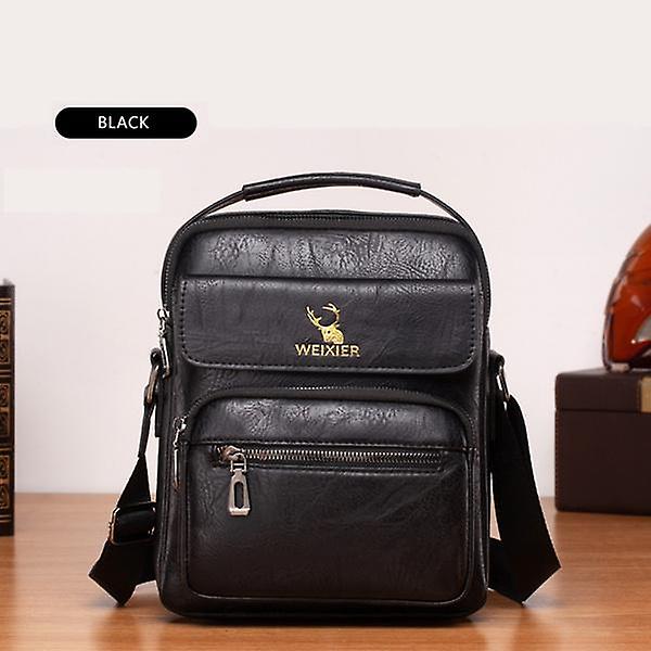 Herr Handväska Axelväska Vintage Trender PU Läder Retro Messenger Crossbody Axelväska (svart)