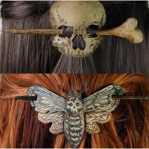 Trä Vintage Skull Moth Hårklämmor ihåliga hårnålar för flickor kvinnor SKULL