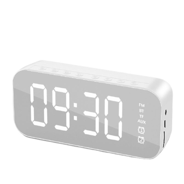Klocka Väckarklocka Bord Digital LED Spegelskärm Väckarklocka Despertador Trådlös Bluetooth 5.0 Mp3 Hifi Högtalare White