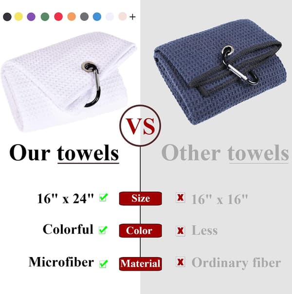 2-pack 16\" x 24\" Tri-fold Golfhanddukar, Premium Mikrofibertyg Våffelmönster (Vit) White