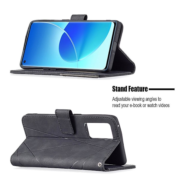 Kompatibel med Oppo Reno 6 Pro Skal, Premium Pu Läder Folio Omslag Magnetiskt