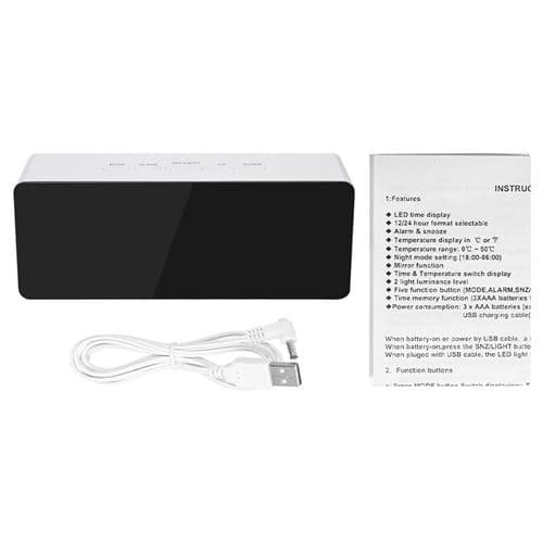 [LCS] Väckarklocka Multifunktionell Tyst Digital Spegel LED-klocka Mak
