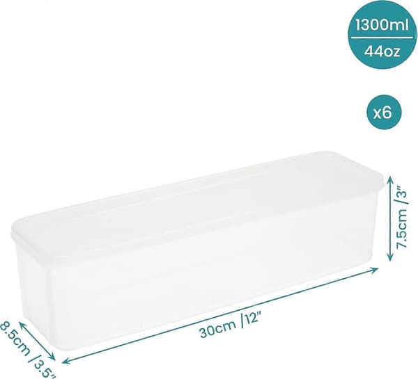 [LCS] 6-pack Plastic Containers with Lids - 1300ml/44oz Airtight BPA-Free Kitchen/Food Storage Containers - Rectangular Jars for Pasta, Rice, and More