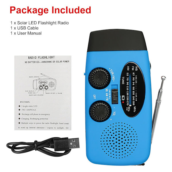 Solcellsdriven Nödradioväderradio AM/FM Ficklampa Power Charger