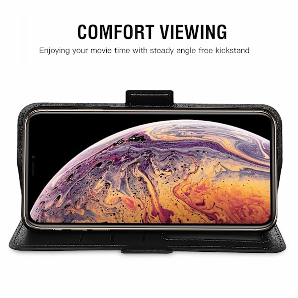 Telefonfodral, plånboksfodral, läderfodral Auto Wake/Sleep, trådlös laddning, stöd, kortfack, flipfodral kompatibelt med iPhone Xs Max
