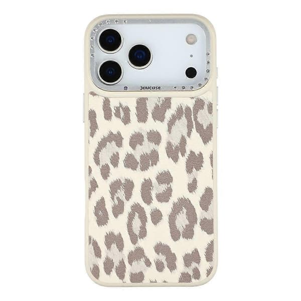 [LCS]JAUCASE Kompatibel med iPhone 17 Pro Max Magnetisk Deksel Leopardmønster PU + TPU + PC Telefonbakdeksel White