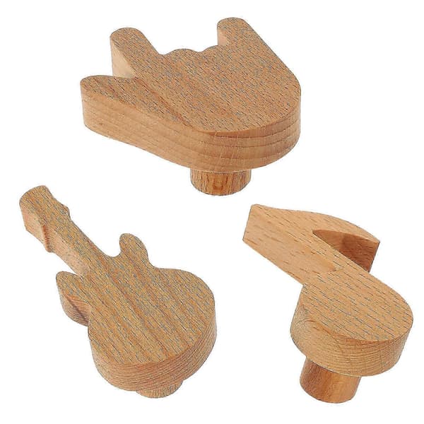 Lys Brun Tre Finger Gitar Veggkrok for Dekorasjon 3 Stk Sett