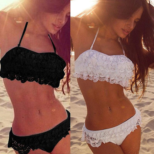 Sexig Dam Bikini Set Bandage Halter Push Up Vadderad Baddräkt Strandkläder Trikini Kostym L