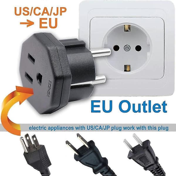 [LCS] Us/jp/ca hanstik til Eu/de/fr/it/es hunstik, Us/ca/jp hanstik til elektronisk enhed Eu 2-benet hunadapter (3 stk. sort)